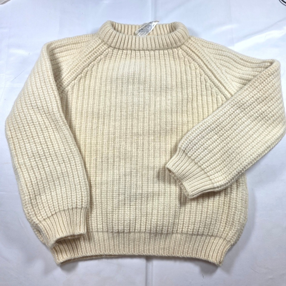 Maban of Scotland Cream 100% Heavy Wool Ribbed Raglan Sweater Made in England XL